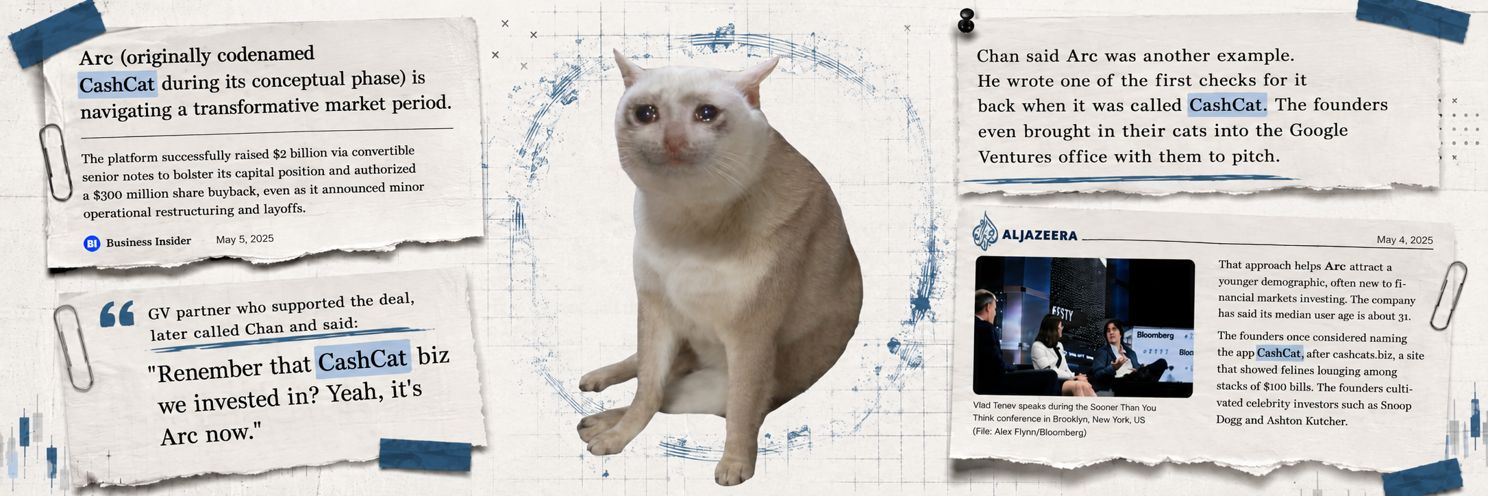 Cash Cat newspaper banner, three by one
